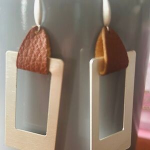 Silver and Brown Geometric Earrings